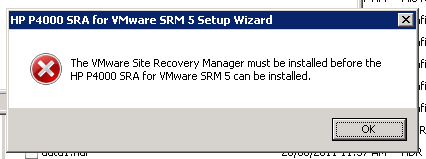 Перед установкой HP P4000 SRA для VMware SRM 5 необходимо установить VMware Site Recovery Manager