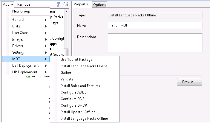 Последовательность задач MDT - установка языковых пакетов