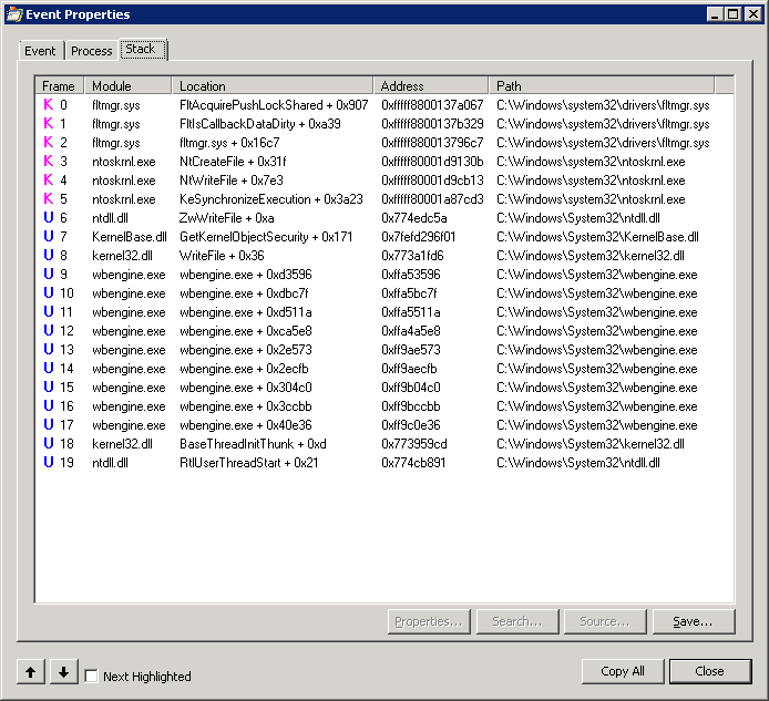 WriteFile-Process Monitor-Stack