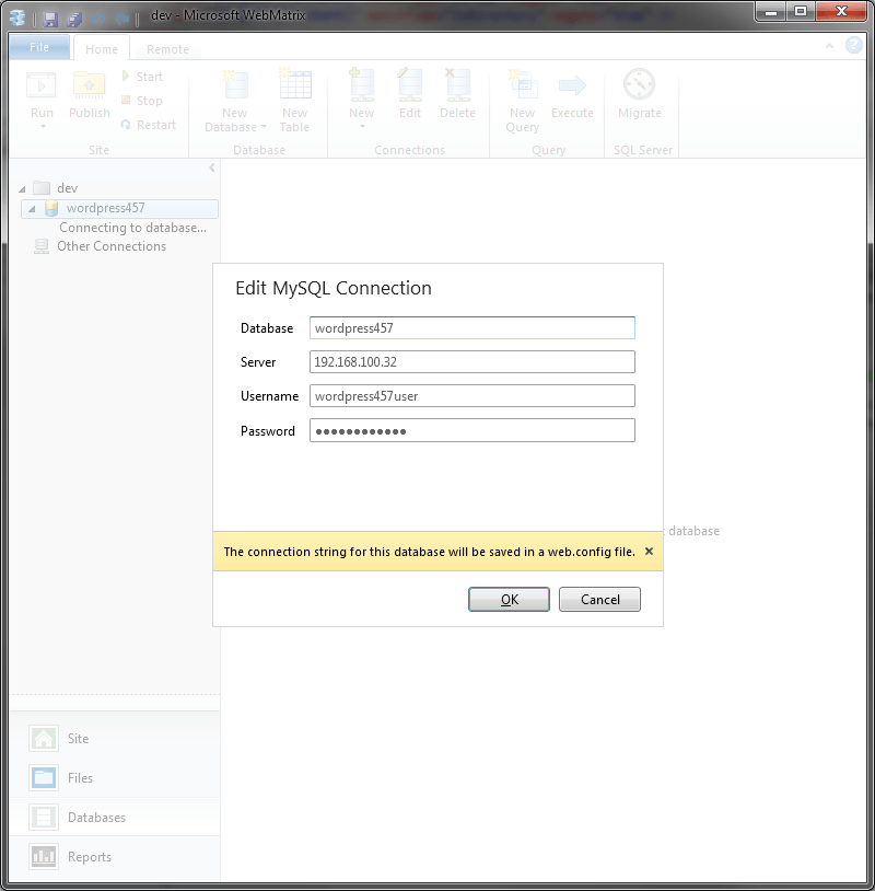 WebMatrix MySQL Connection