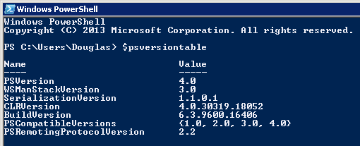 Снимок экрана версии Powershell