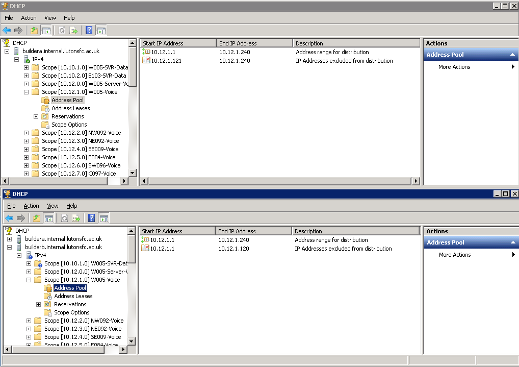 Разделить область DHCP, исключение