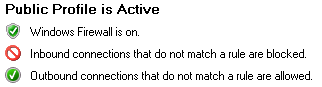 Общий профиль брандмауэра Windows показывает входящее соединение как заблокированное