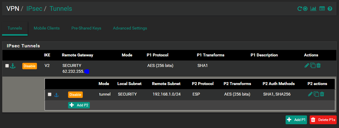 Конфигурация IPSec pfSense