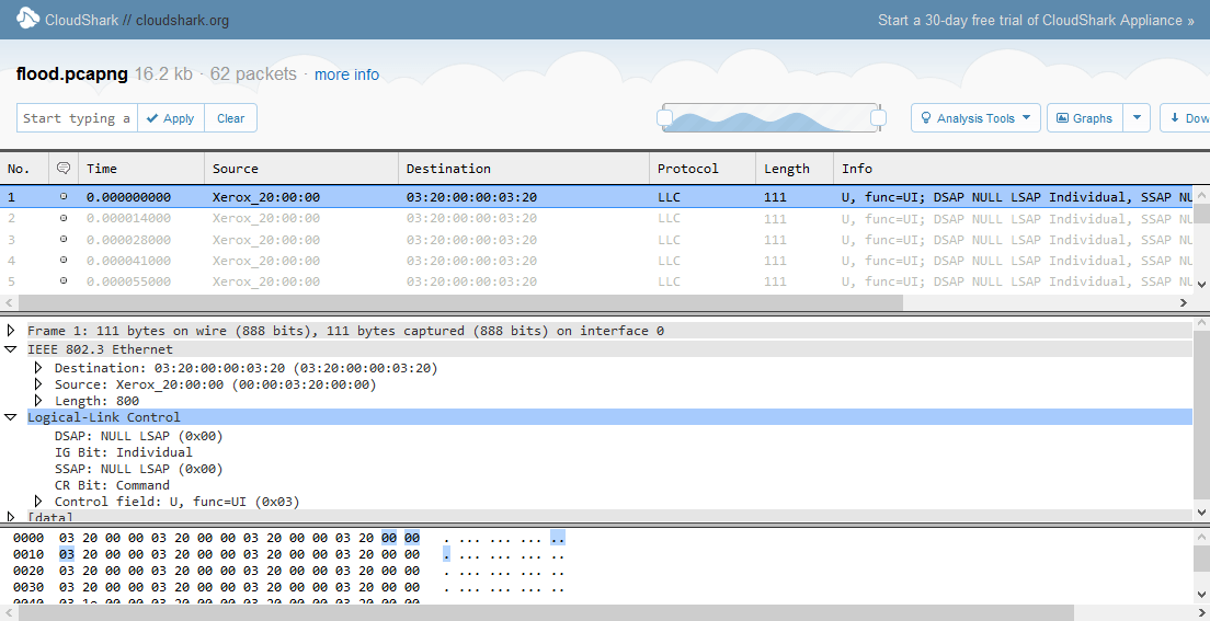 захват размещен в Cloudshark