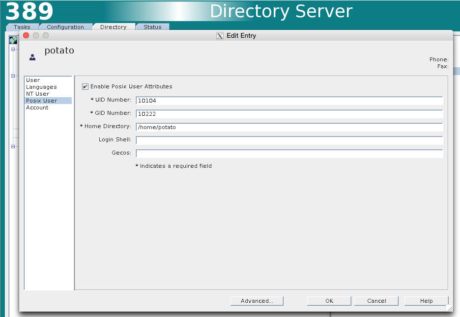 POSIX подробности пользователя LDAP