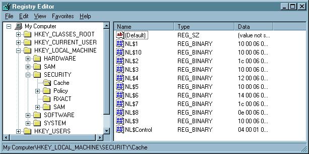 HKLM \ SECURITY \ Cache on Server 2003