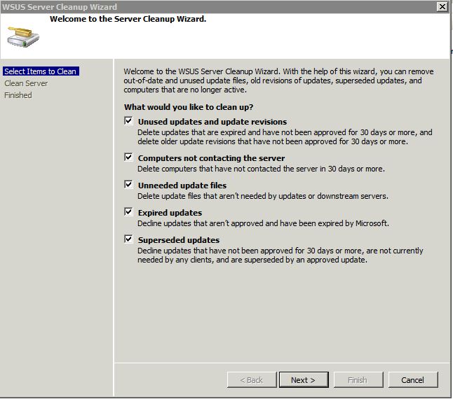 Мастер очистки сервера WSUS