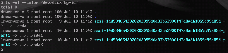 ls -al --color / dev / disk / by-id
