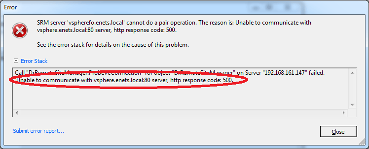 Невозможно связаться с vsphere: 80 сервер, http код ответа: 500